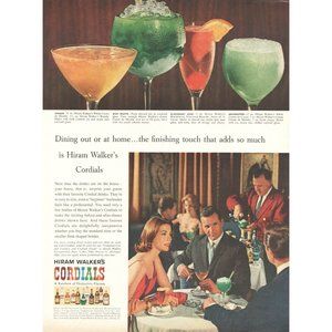 1961 Hiram Walker Cordials Vintage Print Ad Cocktails Bar Bartender Party 10x13